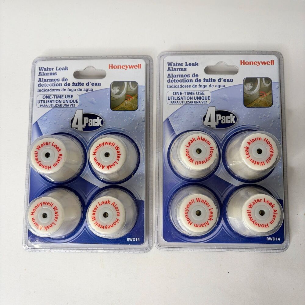 Honeywell Water Leak Alarms One-Time Use RWD14 2 packs of 4 NEW Sealed